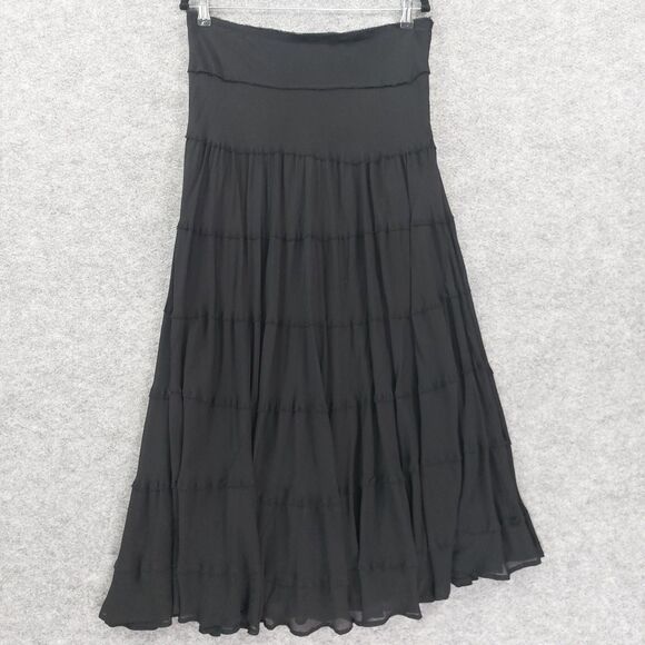 Marshall Field Skirt Womens 12 Black Silk Lined Pleated Boho Maxi Formal Dressy - Picture 1 of 9